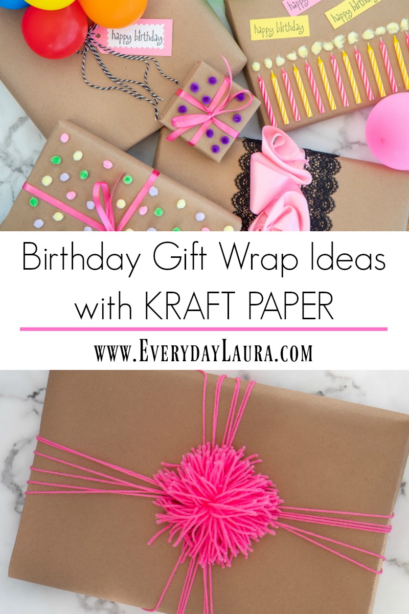 Birthday Gift Wrap Ideas with Kraft Paper
