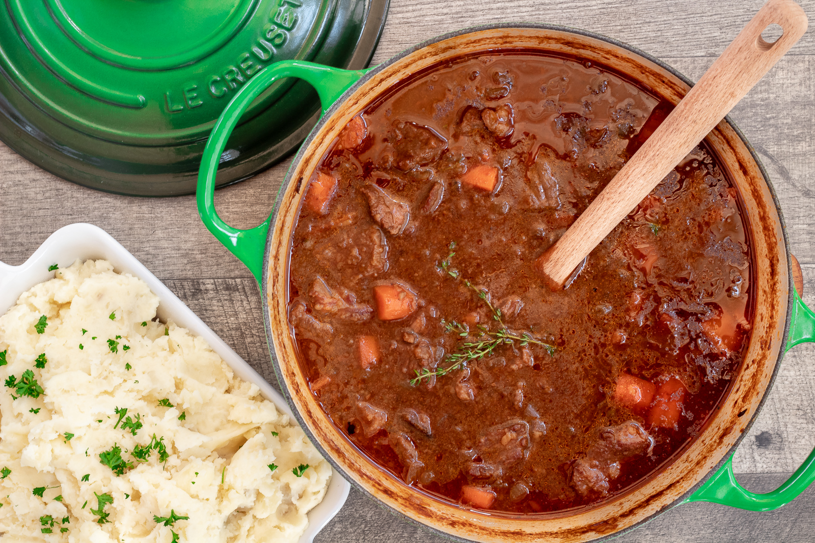 Guinness stew with mashed potatoes