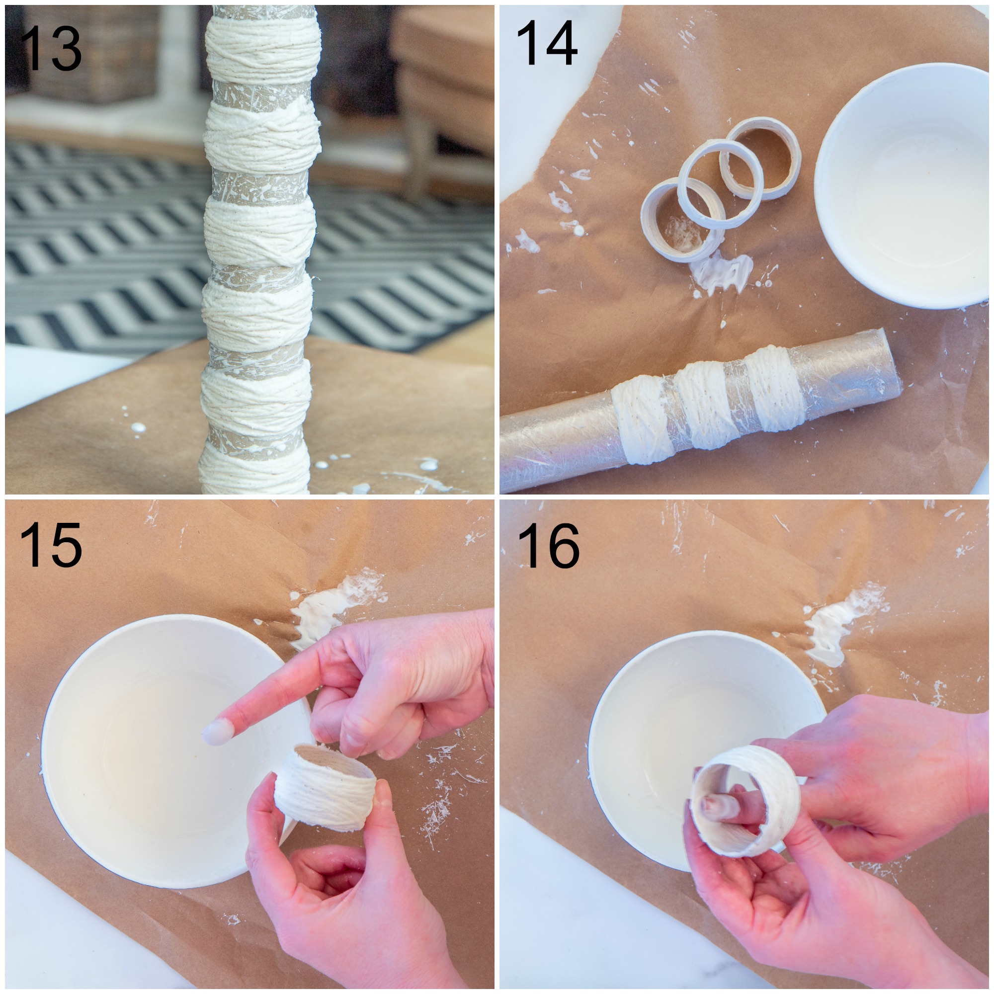 How to make napkin rings out of paper towel rolls, twine & glue