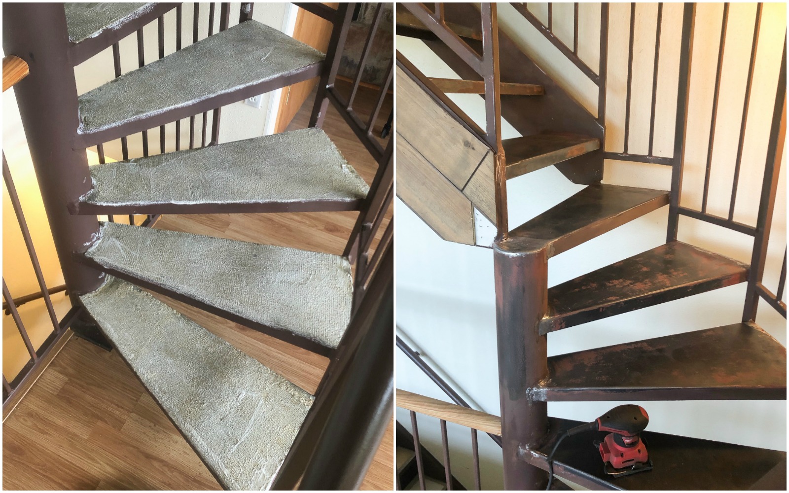 stripping carpet off metal stairs