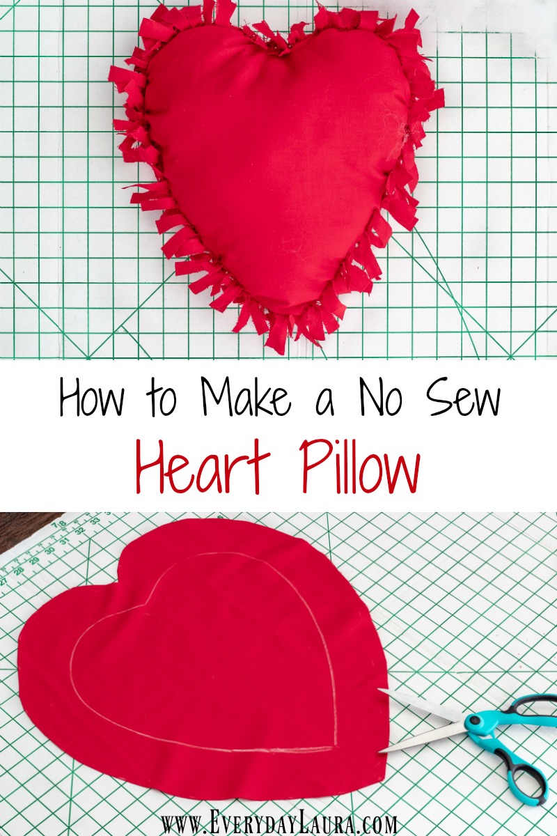 How to make a no sew heart shaped pillow for Valentine's Day.