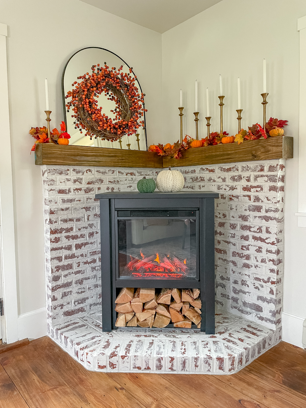 Corner stove fireplace with german schmear