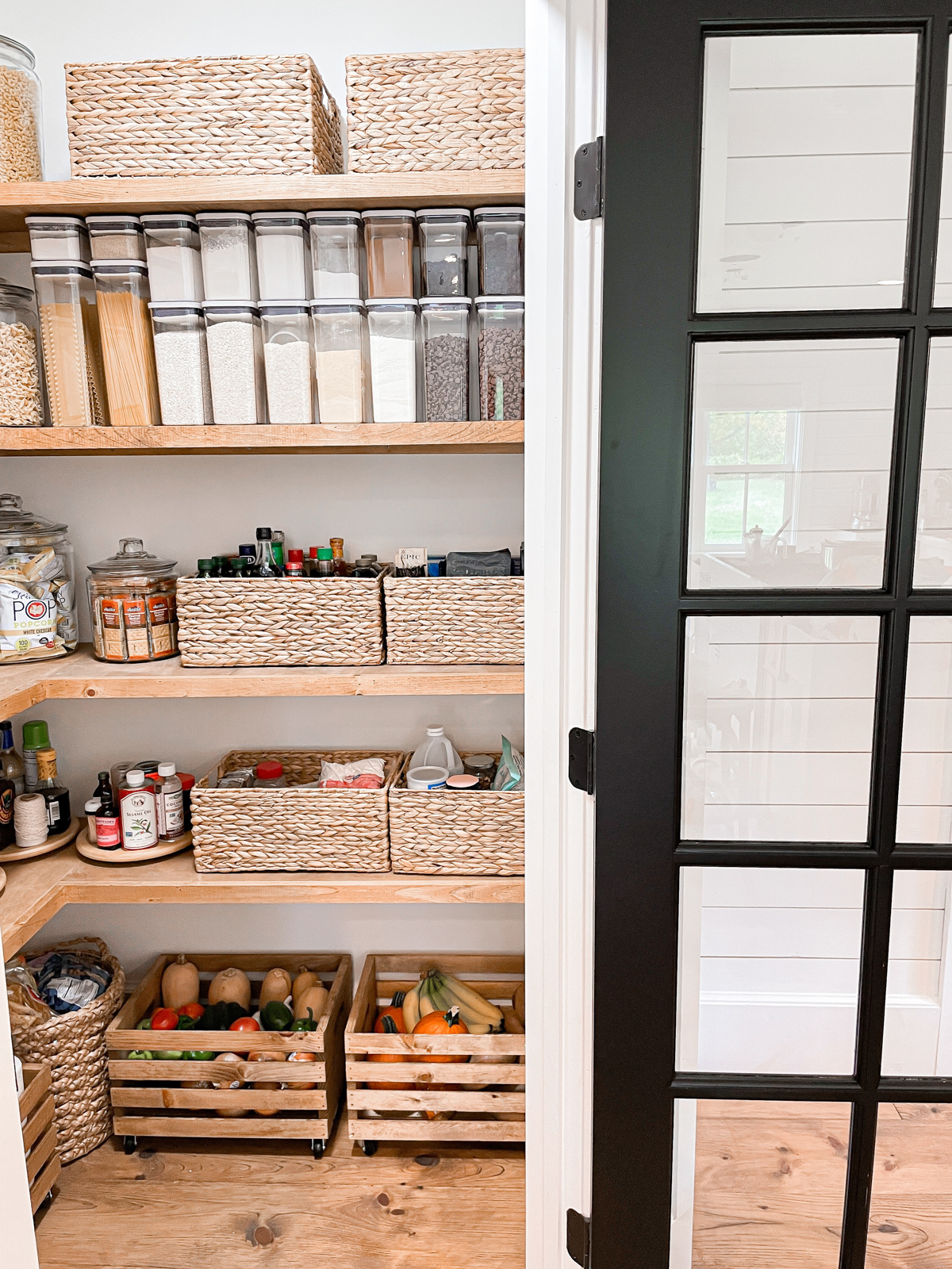 Pantry with stained shelves