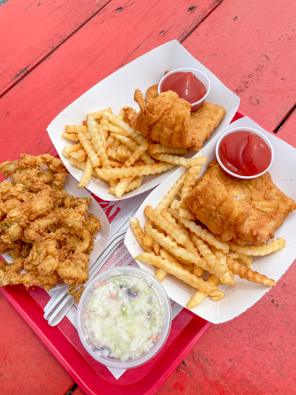 Fish and chips and fried clams at the Lobster Shack