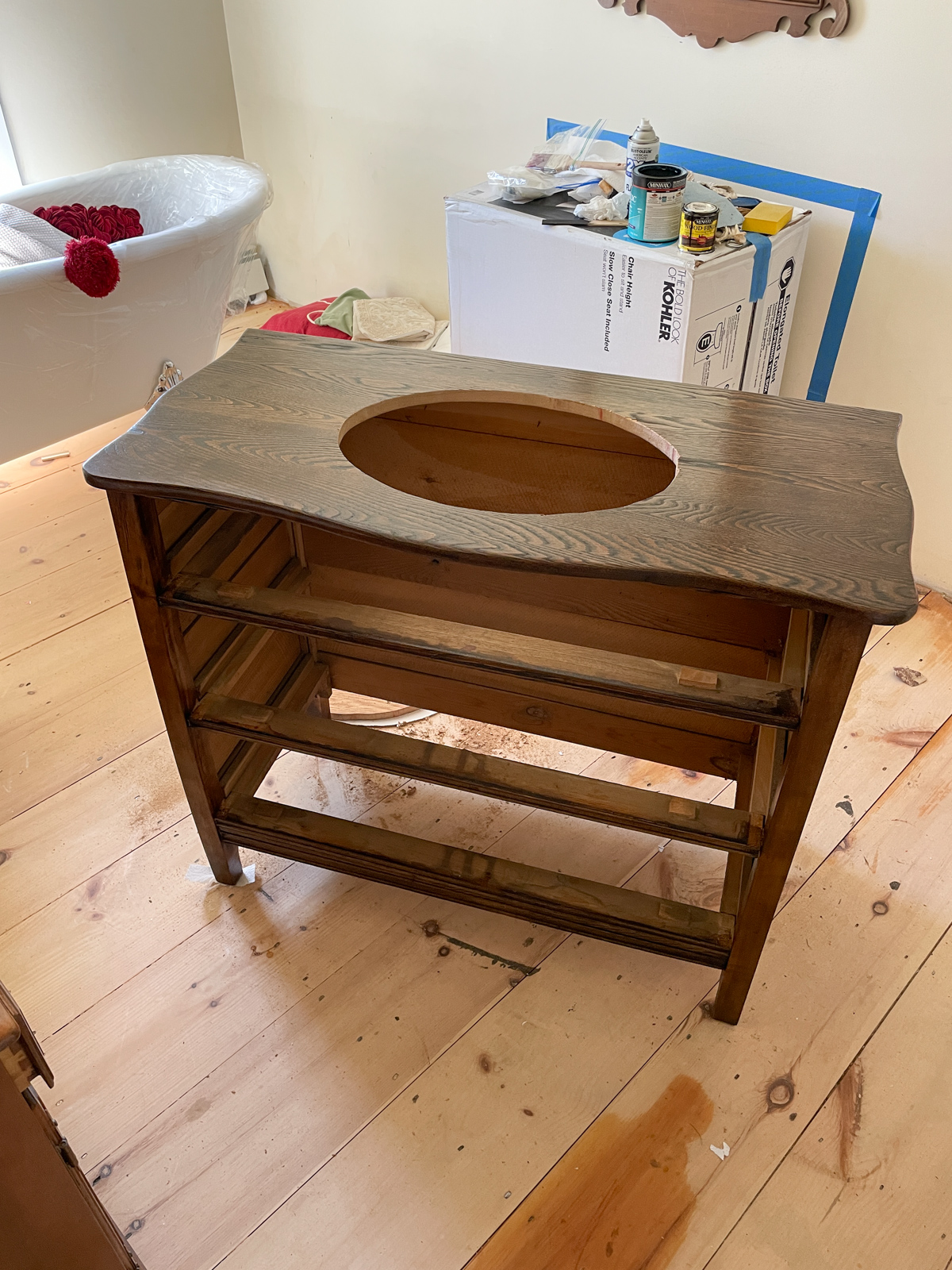 Cutting a hole for a sink into an antique dresser