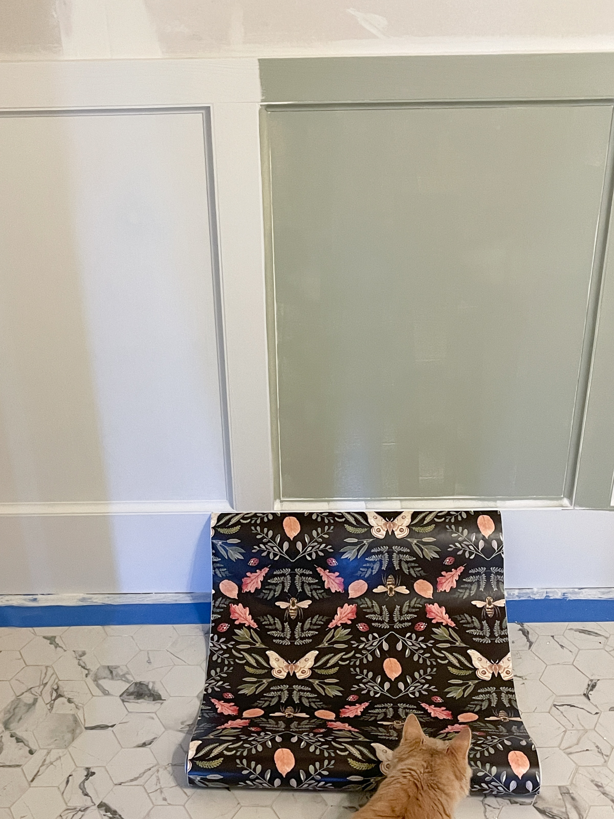 Matching paint to wallpaper with a cats help